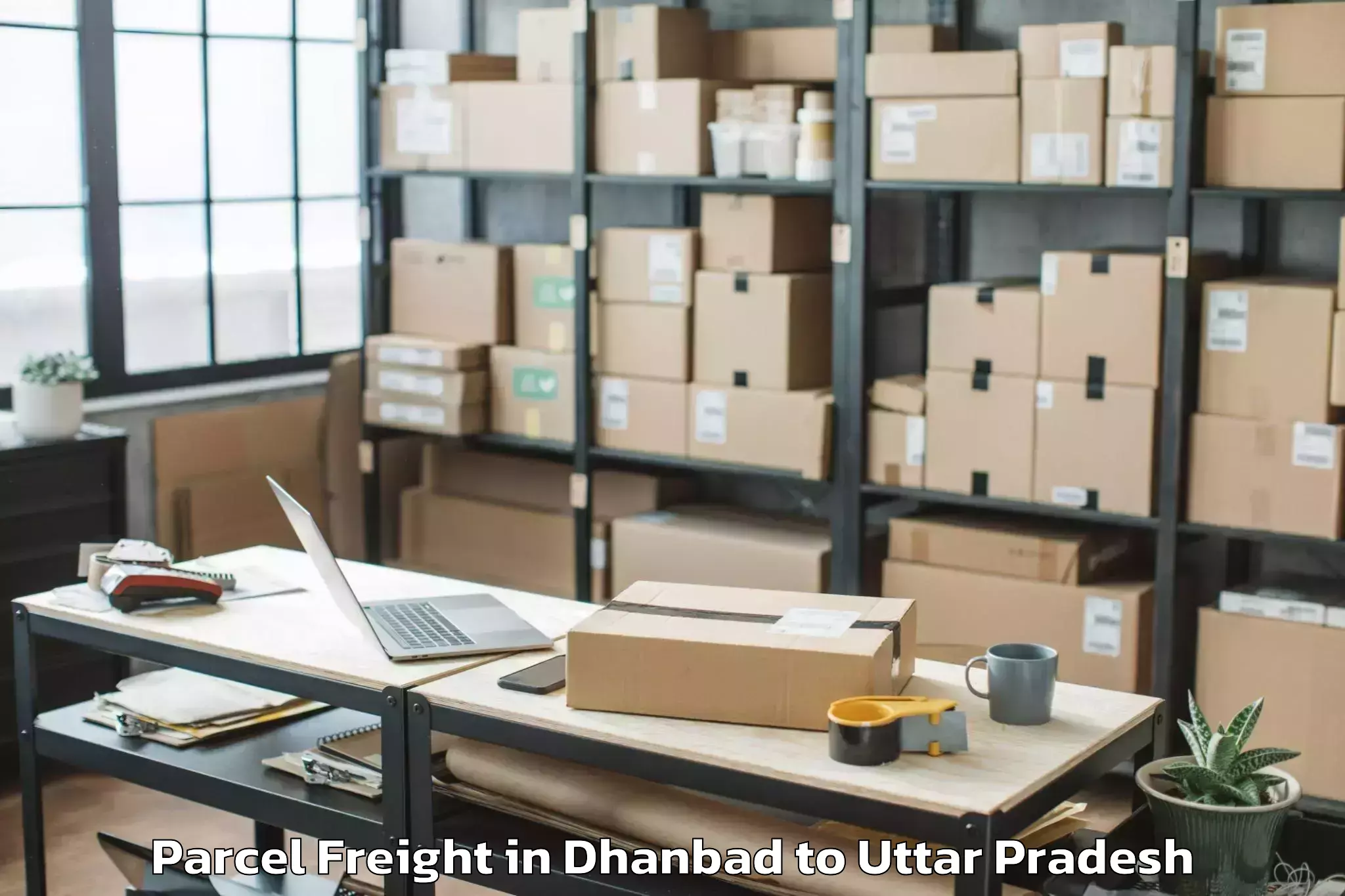 Book Dhanbad to Mahgawan Parcel Freight Online